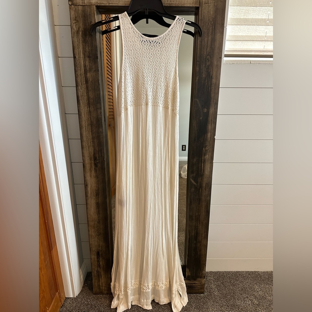 Knot Sisters cottagecore Maxi Dress Cream Crochet Button Front western Size S - Picture 3 of 7